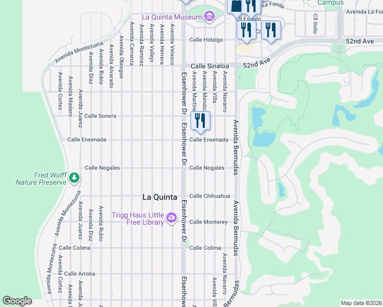 map of restaurants, bars, coffee shops, grocery stores, and more near 52680 Avenue Martinez in La Quinta