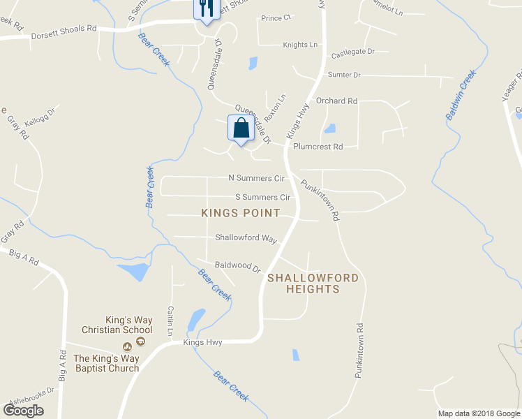 map of restaurants, bars, coffee shops, grocery stores, and more near 6206 Shallow Creek Lane in Douglasville
