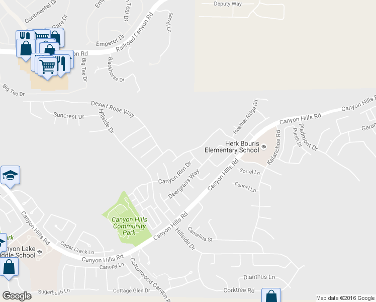 map of restaurants, bars, coffee shops, grocery stores, and more near 34302 Blossoms Drive in Lake Elsinore