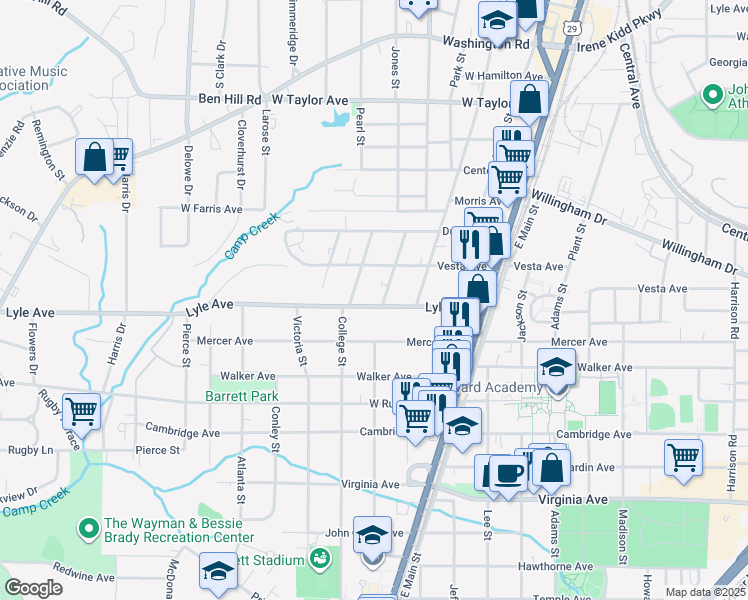 map of restaurants, bars, coffee shops, grocery stores, and more near 1867 Lyle Avenue in College Park