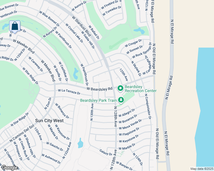 map of restaurants, bars, coffee shops, grocery stores, and more near 12820 West Beardsley Road in Sun City West