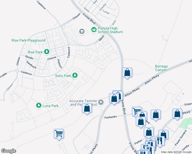 map of restaurants, bars, coffee shops, grocery stores, and more near 8510-8798 Perimeter Road in Irvine