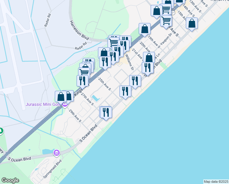 map of restaurants, bars, coffee shops, grocery stores, and more near in Myrtle Beach