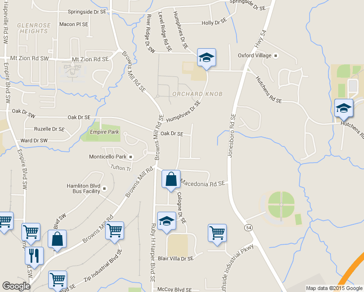 map of restaurants, bars, coffee shops, grocery stores, and more near 3268 Renault Road Southeast in Atlanta