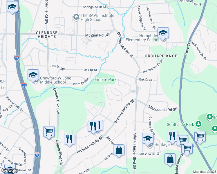 map of restaurants, bars, coffee shops, grocery stores, and more near 460 Tufton Tr in Atlanta