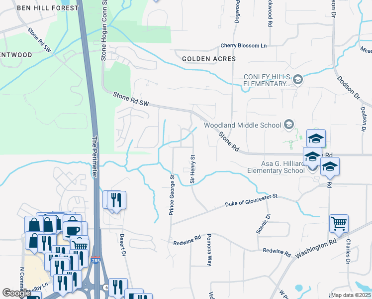 map of restaurants, bars, coffee shops, grocery stores, and more near 3306 Prince George Street in East Point