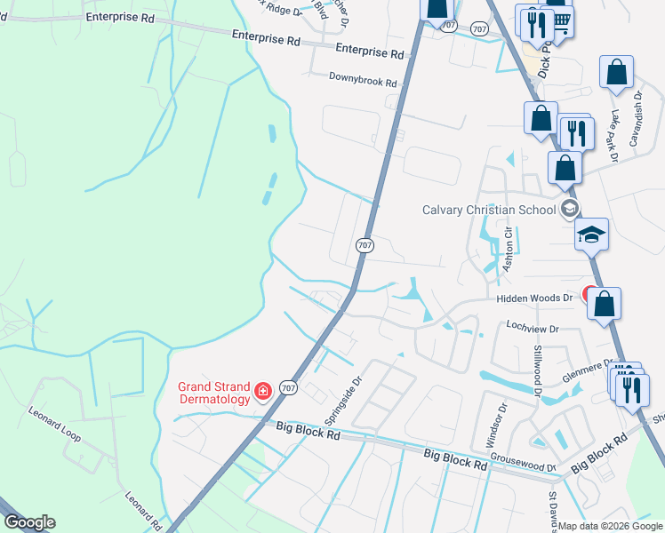 map of restaurants, bars, coffee shops, grocery stores, and more near 707 6th Avenue North in Myrtle Beach