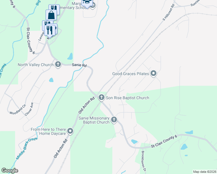 map of restaurants, bars, coffee shops, grocery stores, and more near 95 Dixon Ln in Odenville