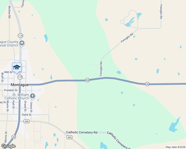 map of restaurants, bars, coffee shops, grocery stores, and more near State Highway 59 in Montague