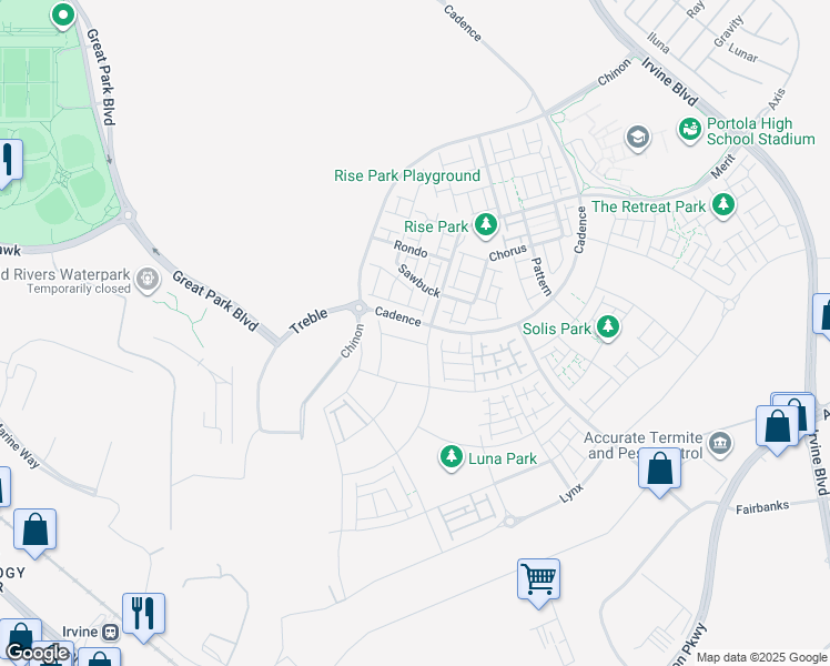 map of restaurants, bars, coffee shops, grocery stores, and more near 175 Proctor in Irvine