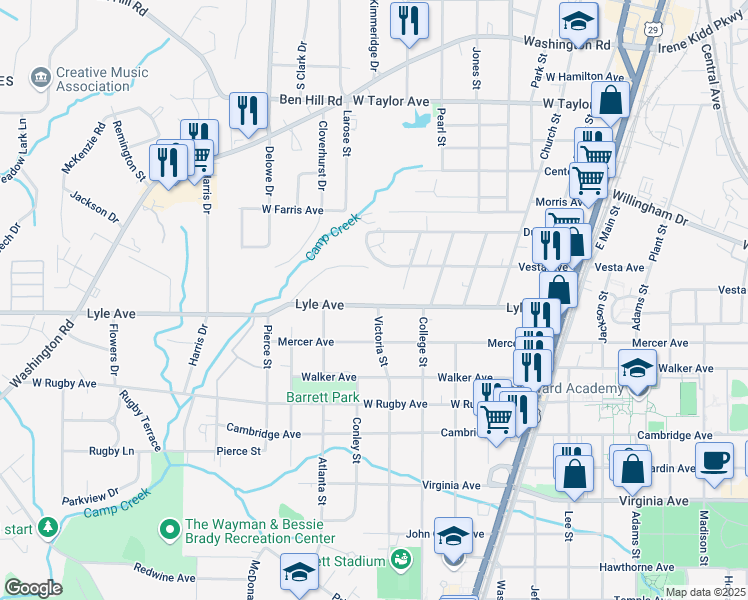 map of restaurants, bars, coffee shops, grocery stores, and more near 1954 Lyle Avenue in College Park