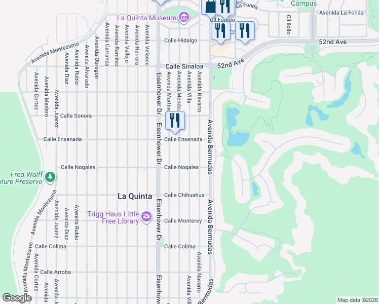 map of restaurants, bars, coffee shops, grocery stores, and more near Avenue Villa in La Quinta