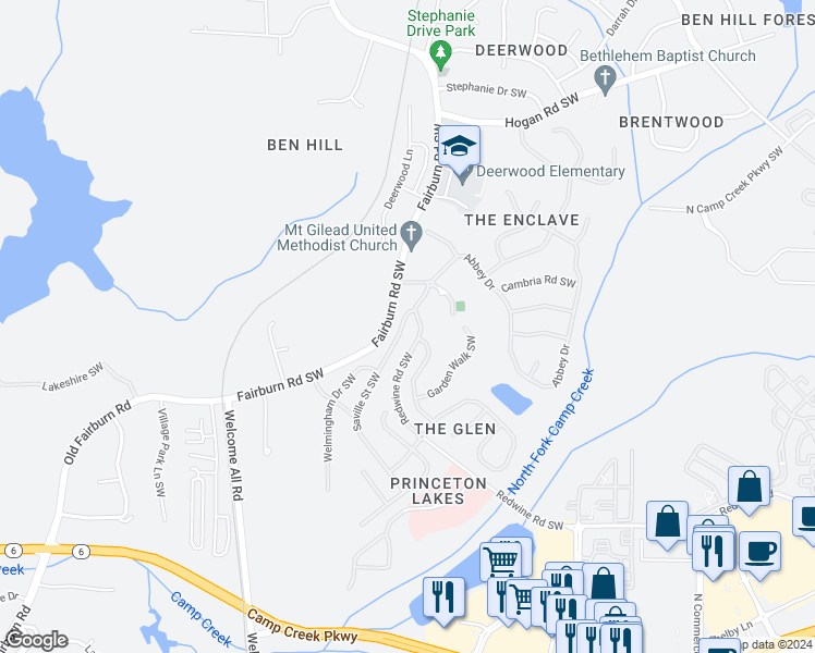 map of restaurants, bars, coffee shops, grocery stores, and more near 3206 Saville Street Southwest in Atlanta