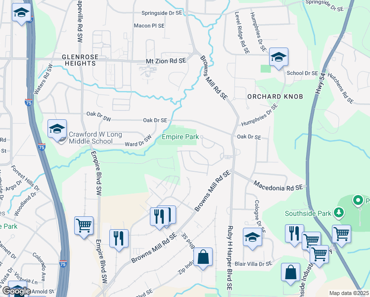 map of restaurants, bars, coffee shops, grocery stores, and more near 460 Tufton Tr in Atlanta