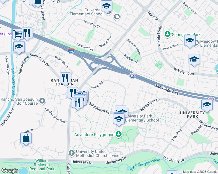 map of restaurants, bars, coffee shops, grocery stores, and more near 16 Palmento Way in Irvine