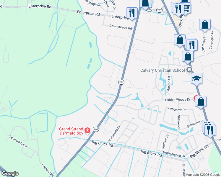 map of restaurants, bars, coffee shops, grocery stores, and more near 707 6th Avenue North in Myrtle Beach