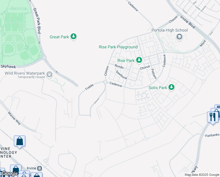 map of restaurants, bars, coffee shops, grocery stores, and more near in Irvine