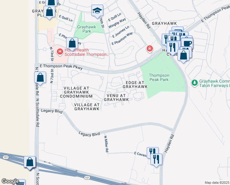 map of restaurants, bars, coffee shops, grocery stores, and more near 19777 North 76th Street in Scottsdale