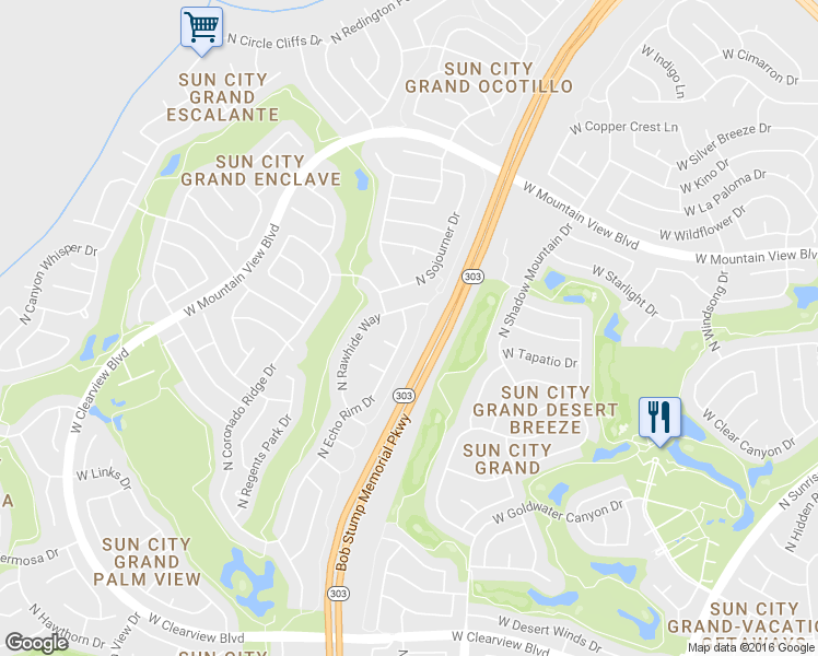 map of restaurants, bars, coffee shops, grocery stores, and more near 20053 North Echo Rim Drive in Surprise