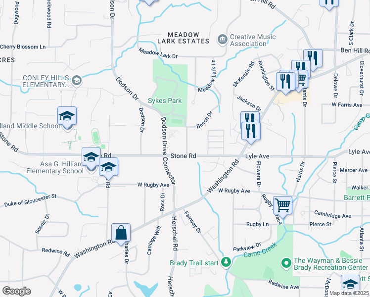 map of restaurants, bars, coffee shops, grocery stores, and more near 3283 Pebble Drive in Atlanta