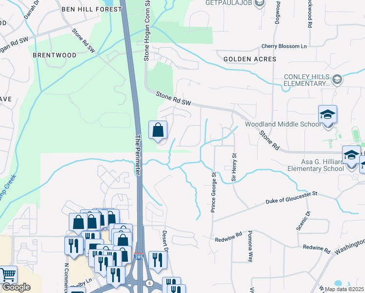 map of restaurants, bars, coffee shops, grocery stores, and more near 2894 Ridgeview Drive in Atlanta