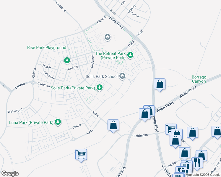 map of restaurants, bars, coffee shops, grocery stores, and more near 142 Sentosa in Irvine