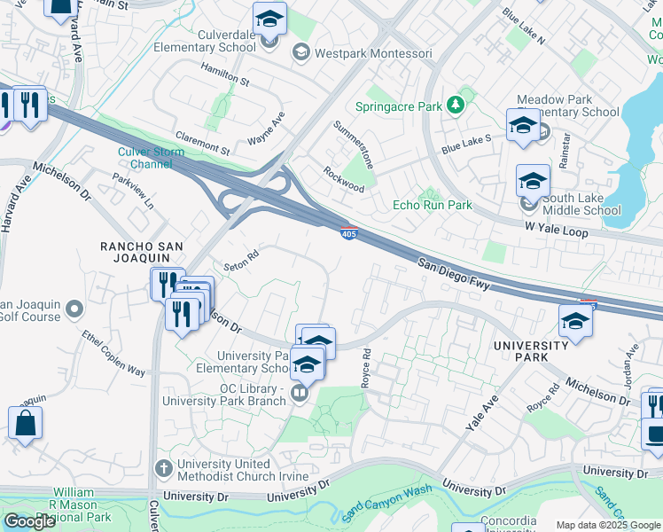 map of restaurants, bars, coffee shops, grocery stores, and more near 3 Rockrose Way in Irvine