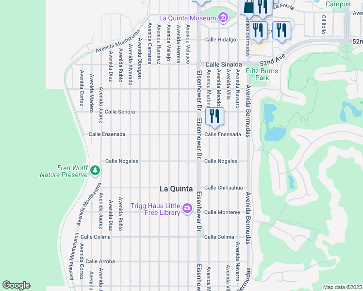 map of restaurants, bars, coffee shops, grocery stores, and more near 52600 Avenue Herrera in La Quinta