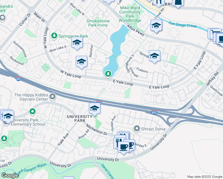 map of restaurants, bars, coffee shops, grocery stores, and more near 20 Wintermist in Irvine