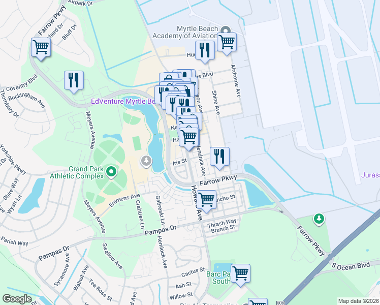 map of restaurants, bars, coffee shops, grocery stores, and more near 2798 Howard Avenue in Myrtle Beach