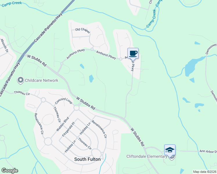 map of restaurants, bars, coffee shops, grocery stores, and more near 2970 Oxford Road in College Park