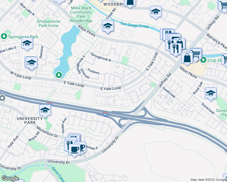 map of restaurants, bars, coffee shops, grocery stores, and more near 164 Greenmoor in Irvine