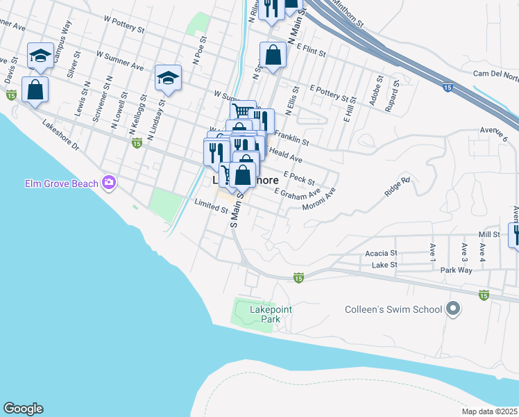 map of restaurants, bars, coffee shops, grocery stores, and more near 2 Olive Street in Lake Elsinore