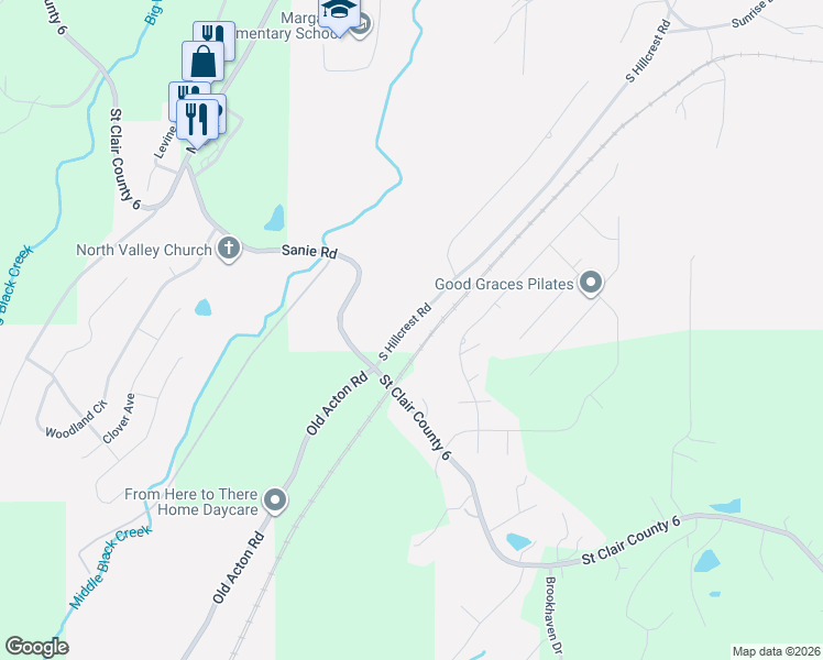 map of restaurants, bars, coffee shops, grocery stores, and more near 95 Dixon Lane in Odenville