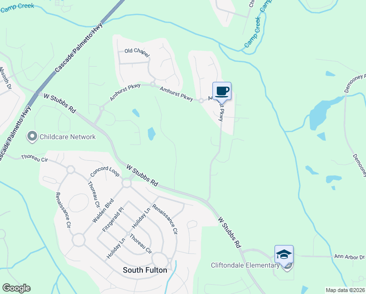 map of restaurants, bars, coffee shops, grocery stores, and more near 2970 Oxford Road in College Park