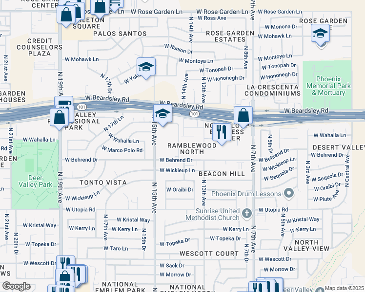 map of restaurants, bars, coffee shops, grocery stores, and more near 19820 North 13th Avenue in Phoenix