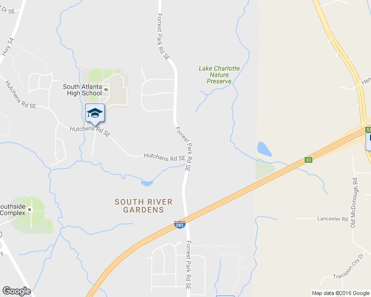 map of restaurants, bars, coffee shops, grocery stores, and more near 3167 Forrest Park Road Southeast in Atlanta