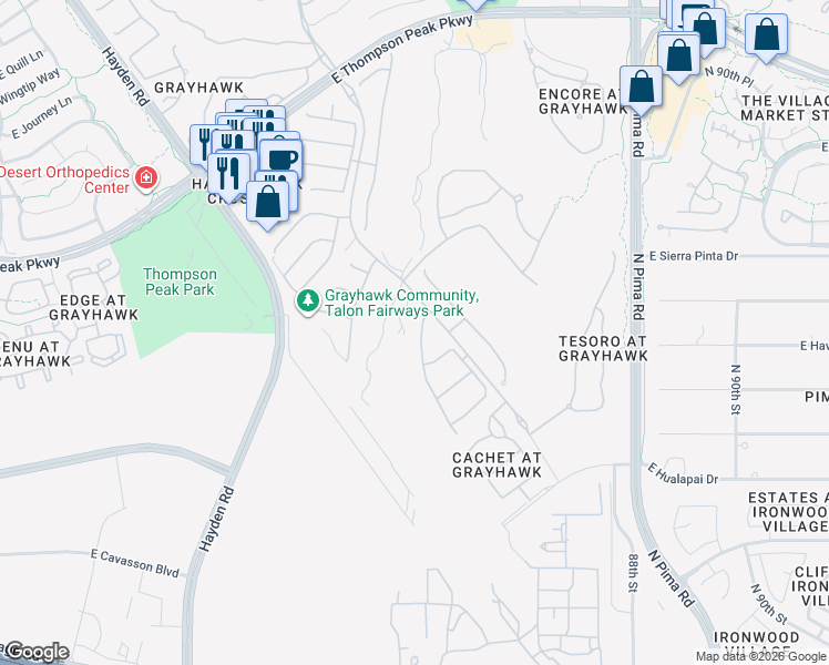 map of restaurants, bars, coffee shops, grocery stores, and more near 8422 East Havasupai Drive in Scottsdale