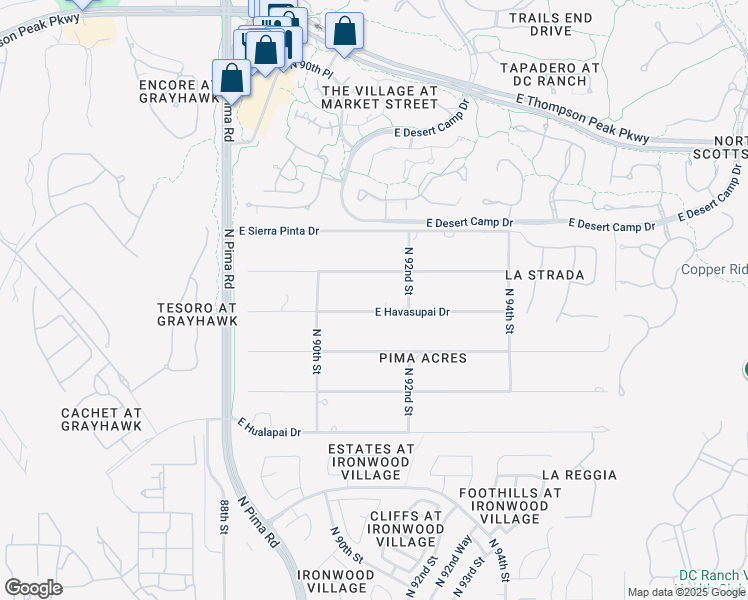 map of restaurants, bars, coffee shops, grocery stores, and more near 9021 East Havasupai Drive in Scottsdale