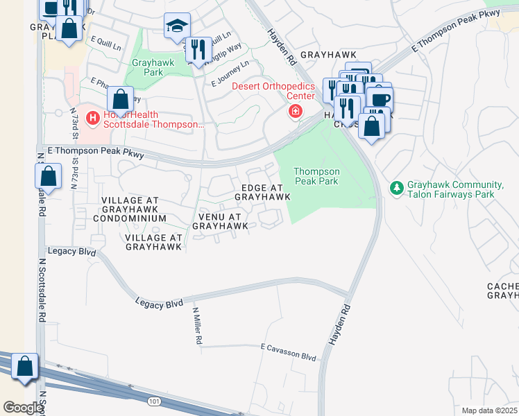 map of restaurants, bars, coffee shops, grocery stores, and more near 20100 North 78th Place in Scottsdale