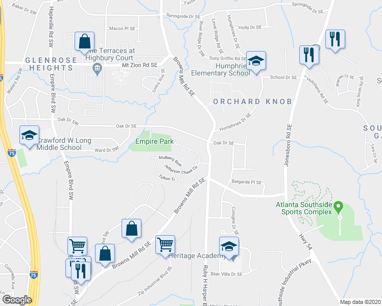 map of restaurants, bars, coffee shops, grocery stores, and more near 481 Jefferson Chase Circle in Atlanta