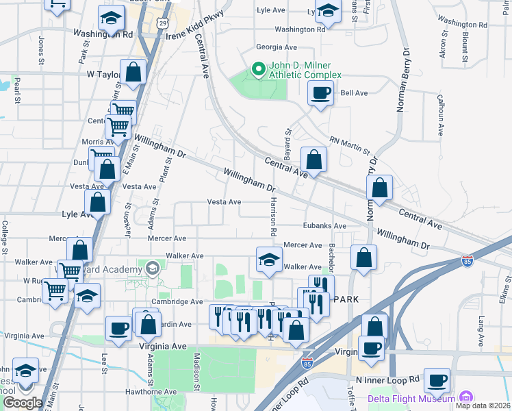 map of restaurants, bars, coffee shops, grocery stores, and more near 1422 Vesta Avenue in Atlanta