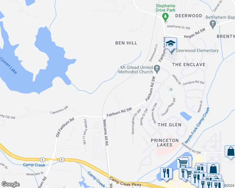 map of restaurants, bars, coffee shops, grocery stores, and more near 3392 Landings North Drive in Atlanta