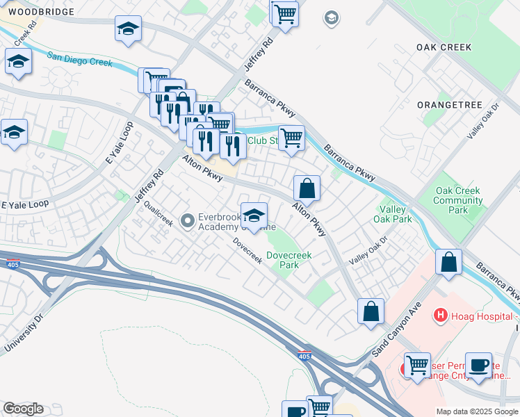 map of restaurants, bars, coffee shops, grocery stores, and more near 42 Fern Pine in Irvine