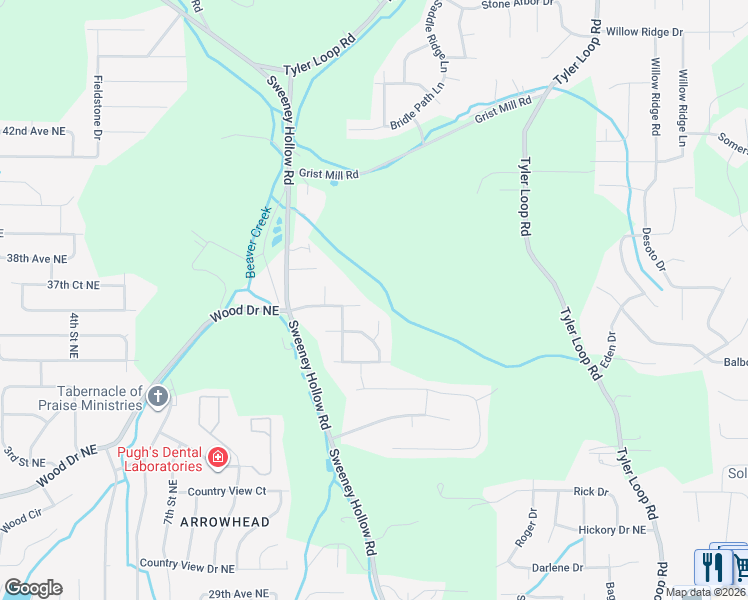 map of restaurants, bars, coffee shops, grocery stores, and more near 1138 Oak Shadow Circle Northeast in Birmingham