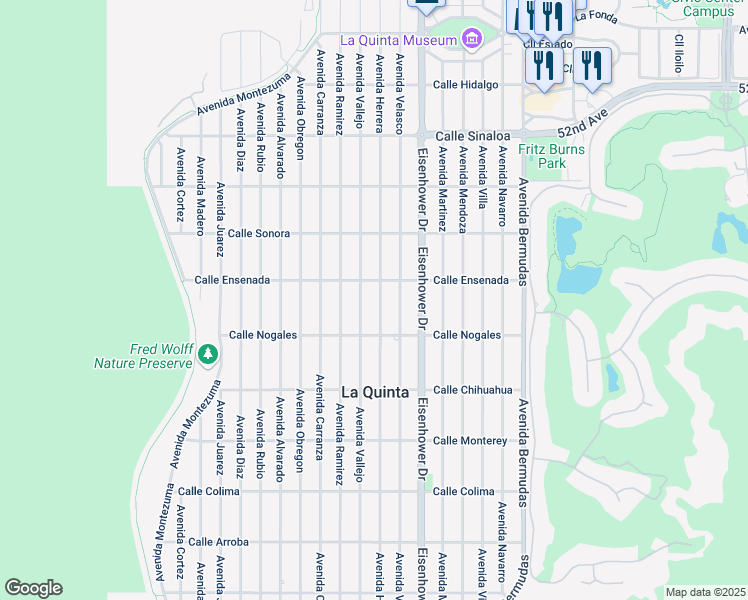 map of restaurants, bars, coffee shops, grocery stores, and more near 52585 Avenue Herrera in La Quinta