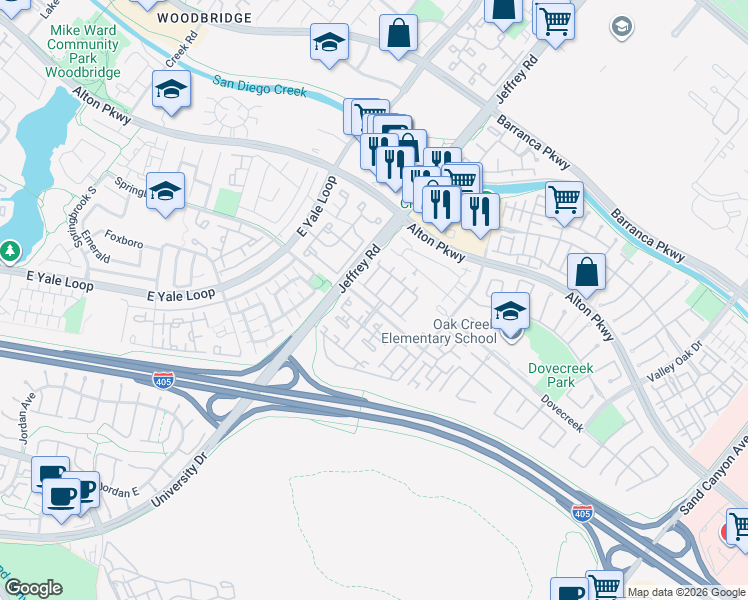 map of restaurants, bars, coffee shops, grocery stores, and more near 100 Sonoma Aisle in Irvine