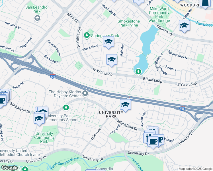 map of restaurants, bars, coffee shops, grocery stores, and more near in Irvine