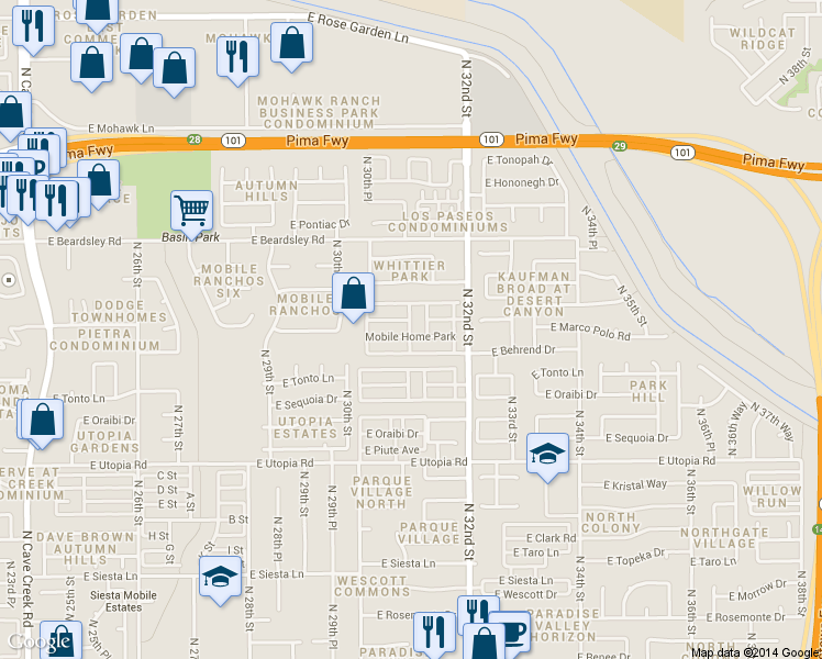 map of restaurants, bars, coffee shops, grocery stores, and more near 19802 North 32nd Street in Phoenix
