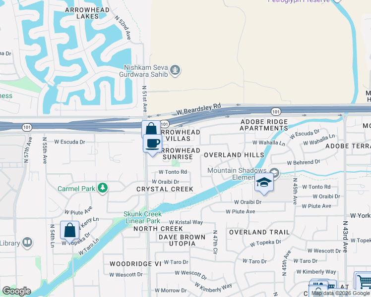 map of restaurants, bars, coffee shops, grocery stores, and more near 19800-19898 North 49th Avenue in Glendale